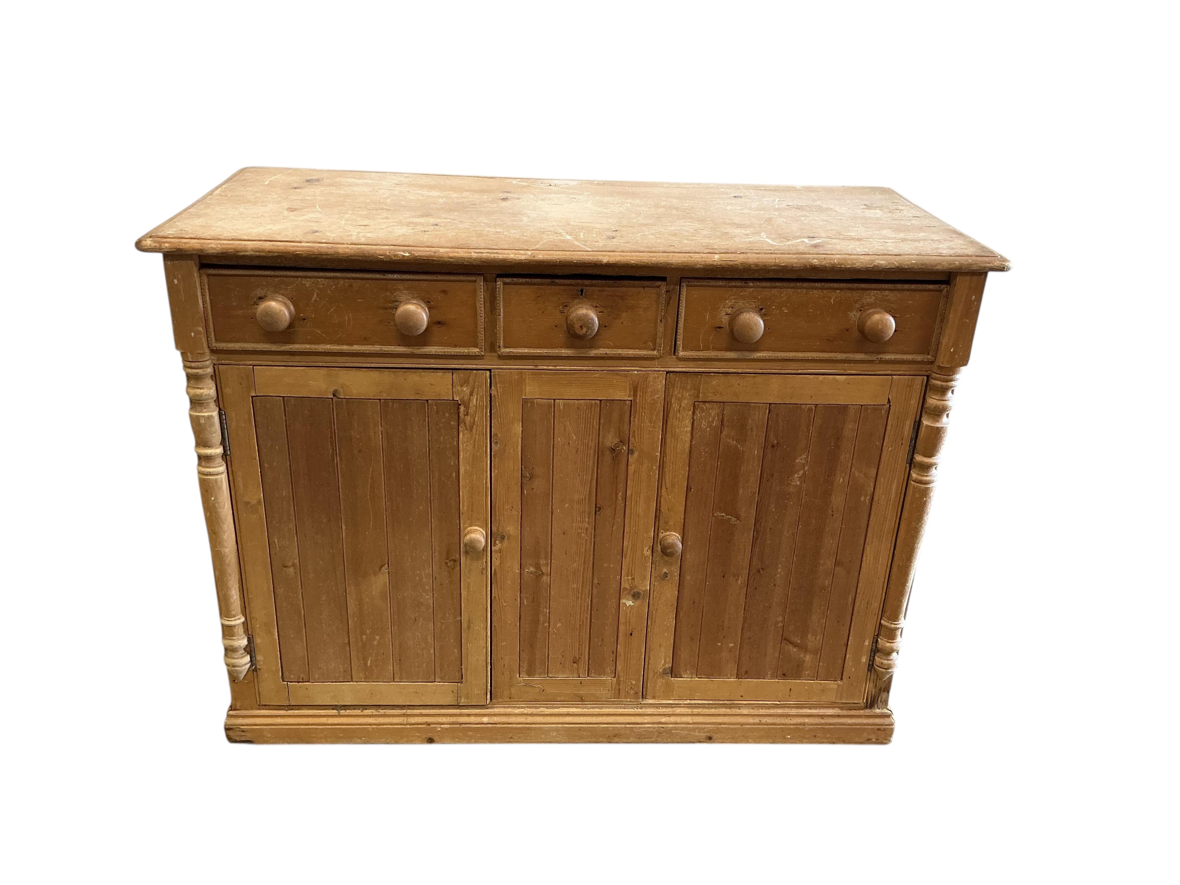 A Victorian pine sideboard, width 130cm, depth 56cm, height 96cm